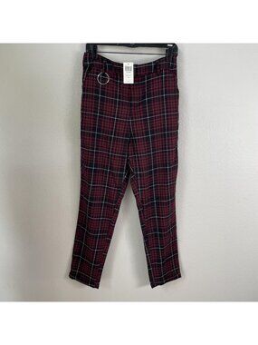 NEW Hot Topic Pants Womens Large Red Plaid Ankle Tapered Grunge Goth Emo